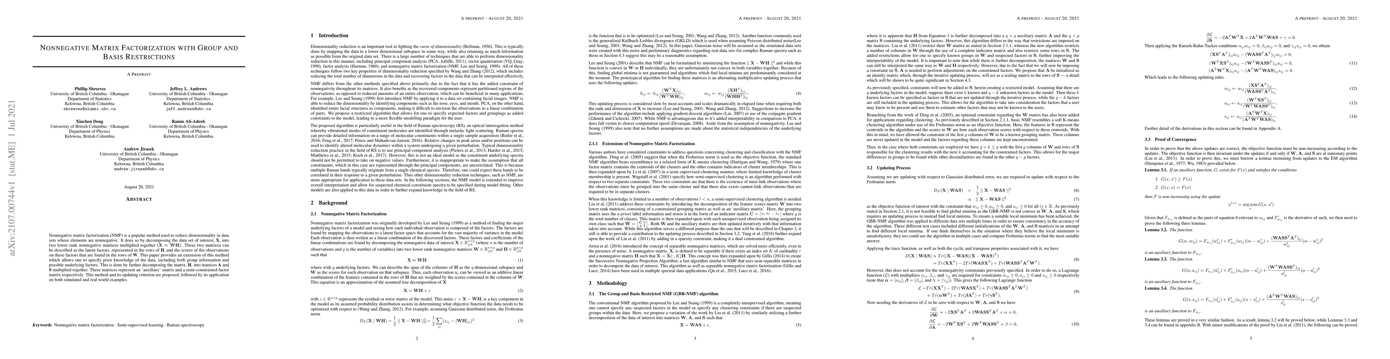Thumbnail for Nonnegative Matrix Factorization with Group and Basis Restrictions