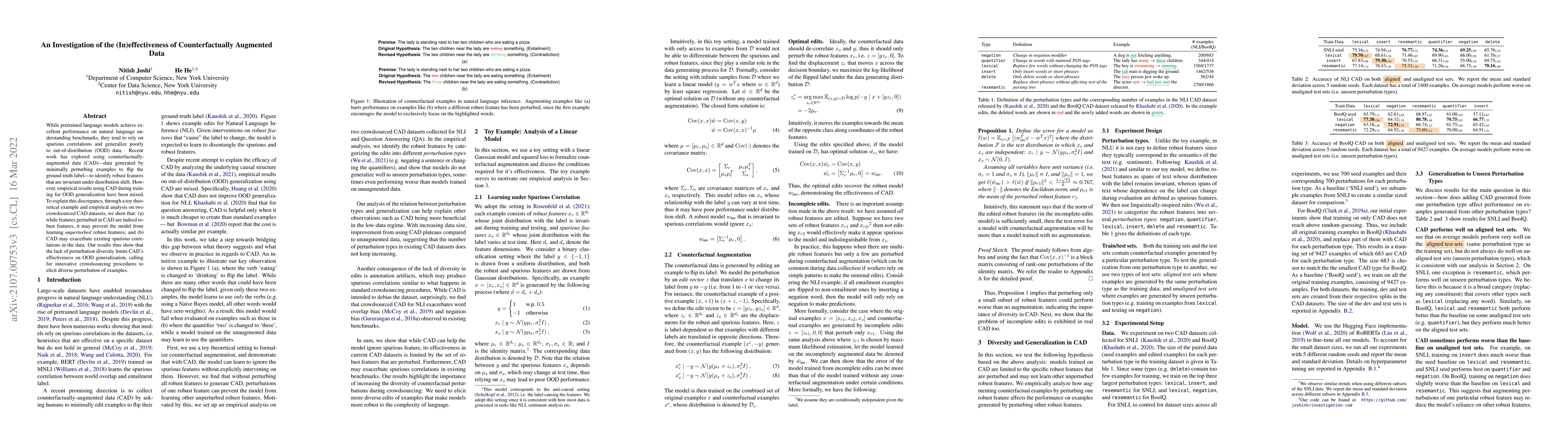 Thumbnail for An Investigation of the (In)effectiveness of Counterfactually Augmented
  Data
