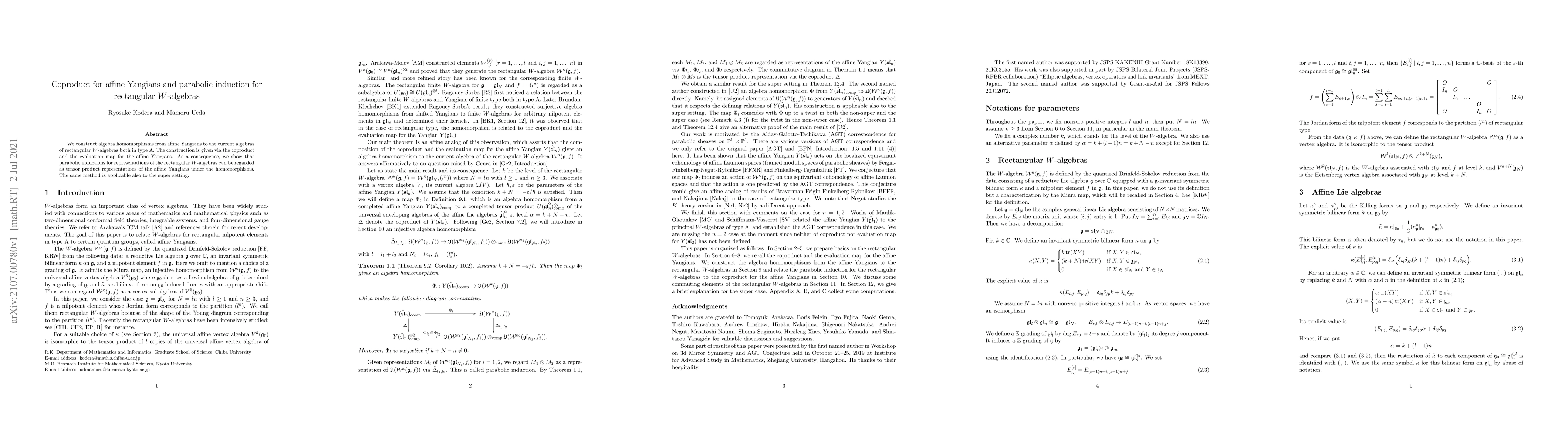 Thumbnail for Coproduct for affine Yangians and parabolic induction for rectangular
  $W$-algebras