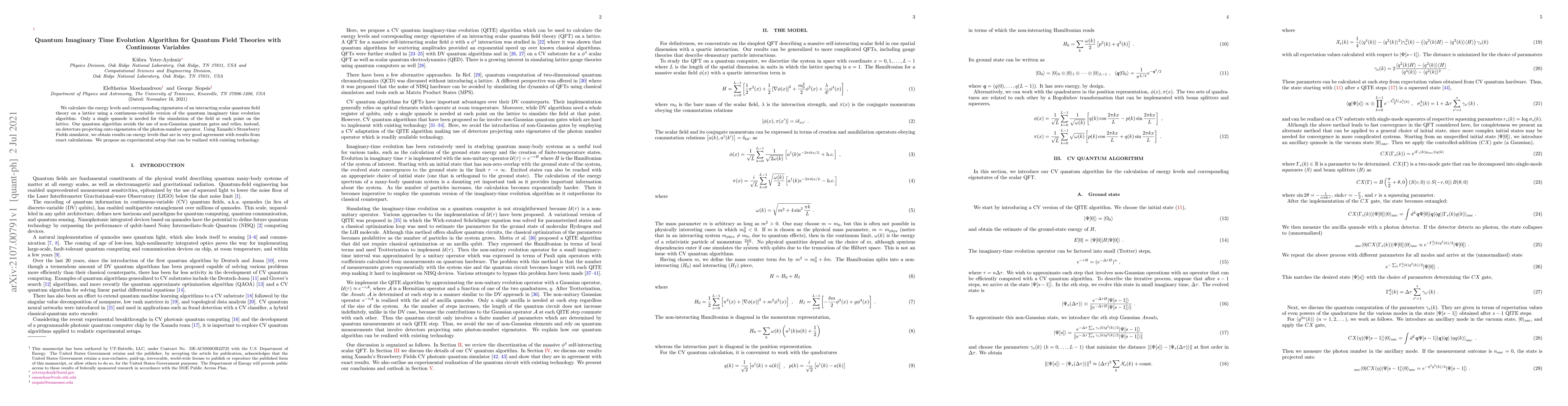 Thumbnail for Quantum Imaginary Time Evolution Algorithm for Quantum Field Theories
  with Continuous Variables