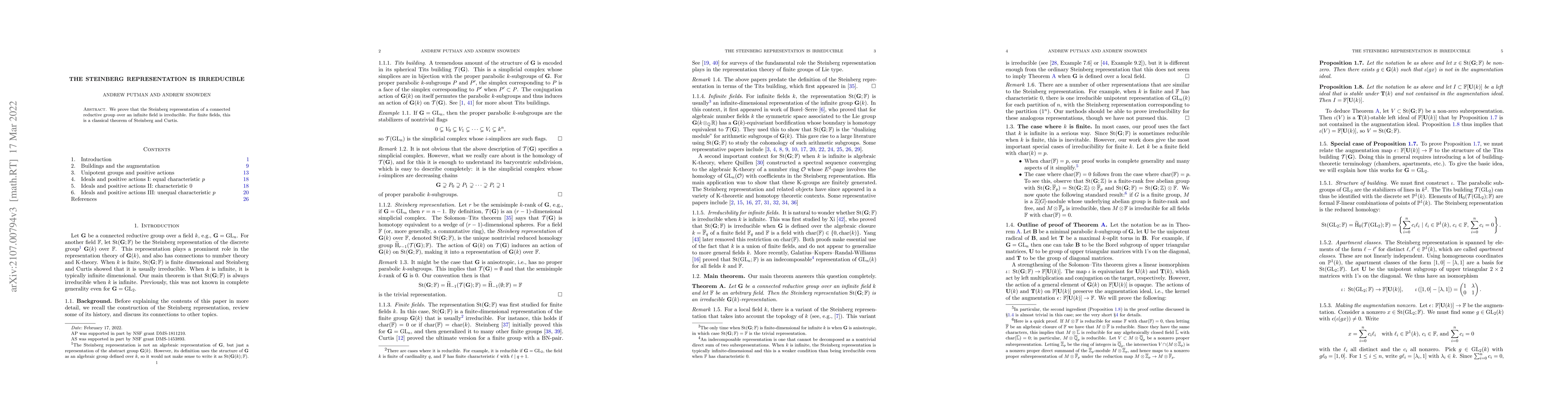 Thumbnail for The Steinberg representation is irreducible