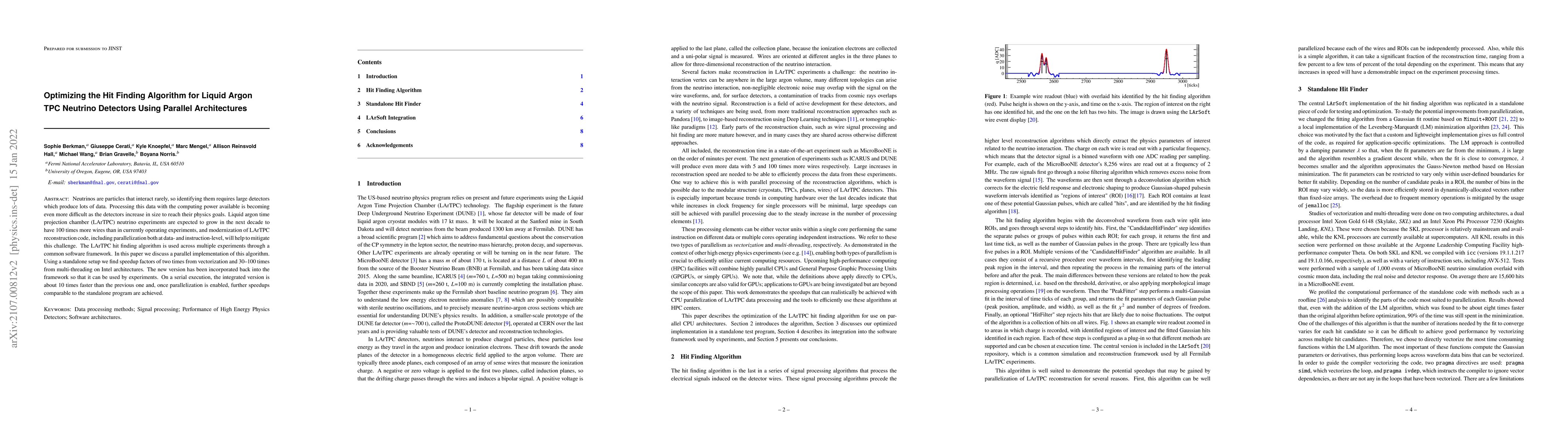 Thumbnail for Optimizing the Hit Finding Algorithm for Liquid Argon TPC Neutrino
  Detectors Using Parallel Architectures