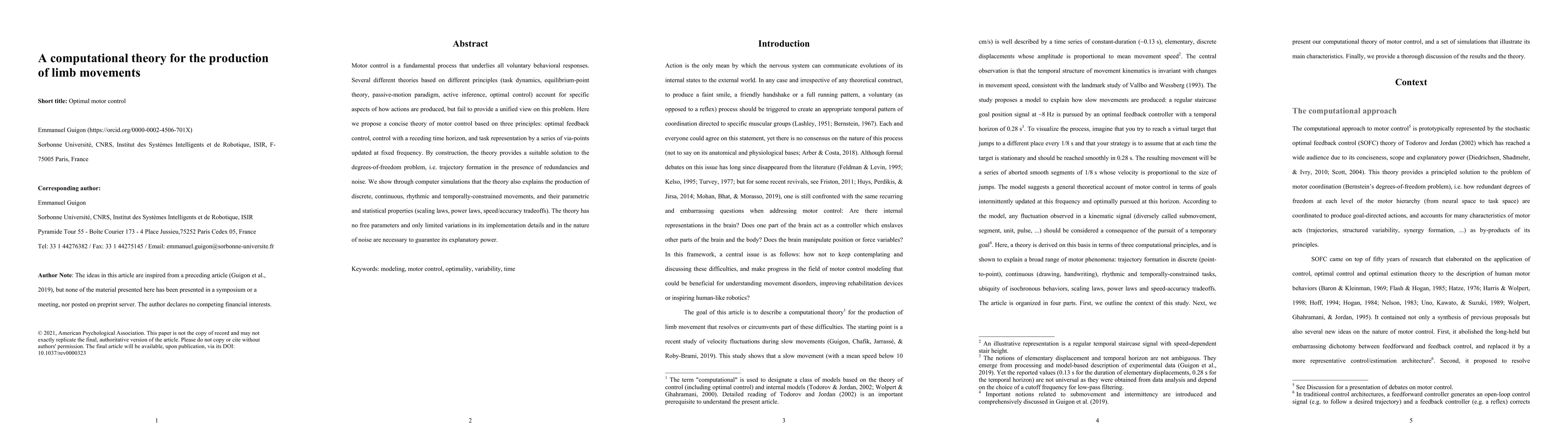 Thumbnail for A computational theory for the production of limb movements
