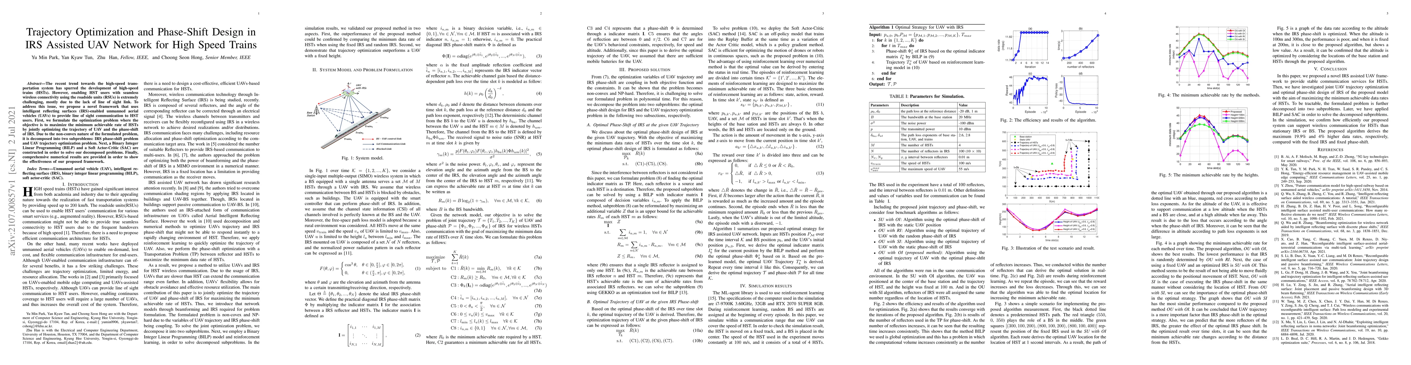 Thumbnail for Trajectory Optimization and Phase-Shift Design in IRS Assisted UAV
  Network for High Speed Trains