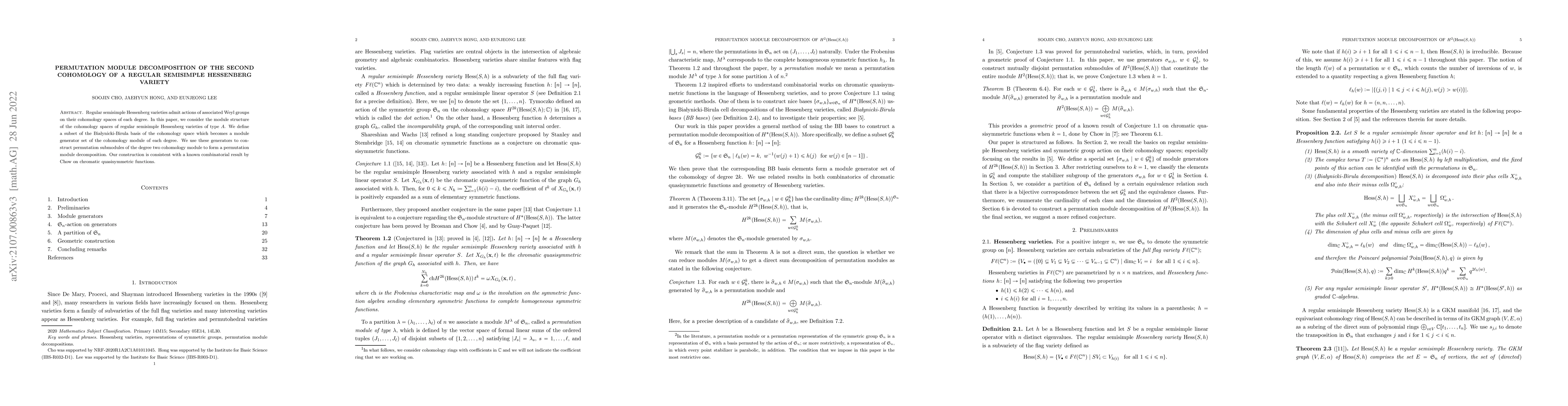 Thumbnail for Permutation module decomposition of the second cohomology of a regular
  semisimple Hessenberg variety