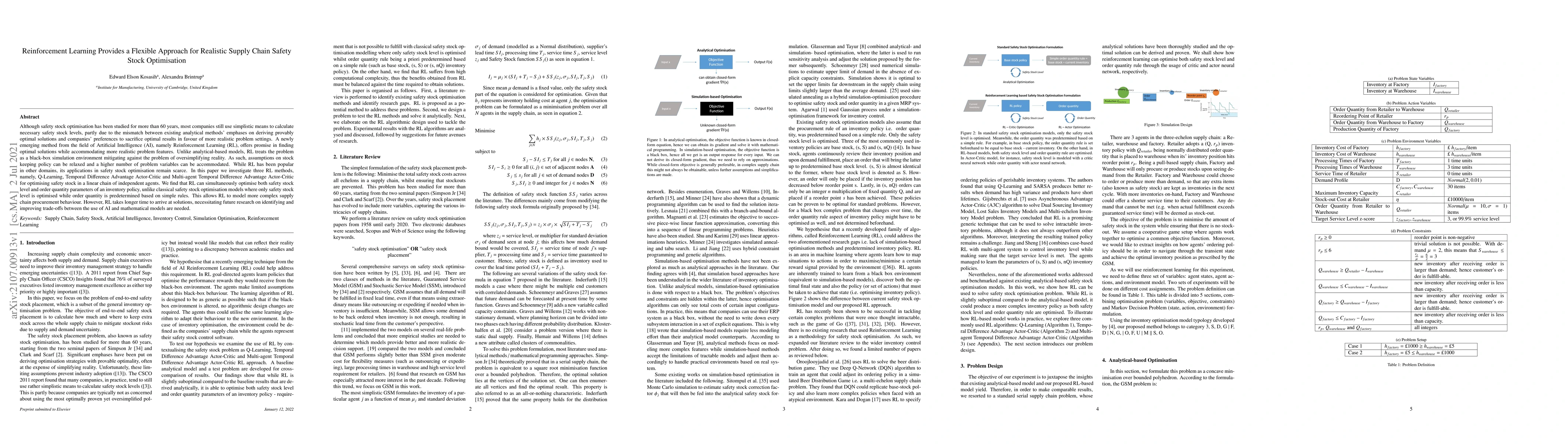 Thumbnail for Reinforcement Learning Provides a Flexible Approach for Realistic Supply
  Chain Safety Stock Optimisation