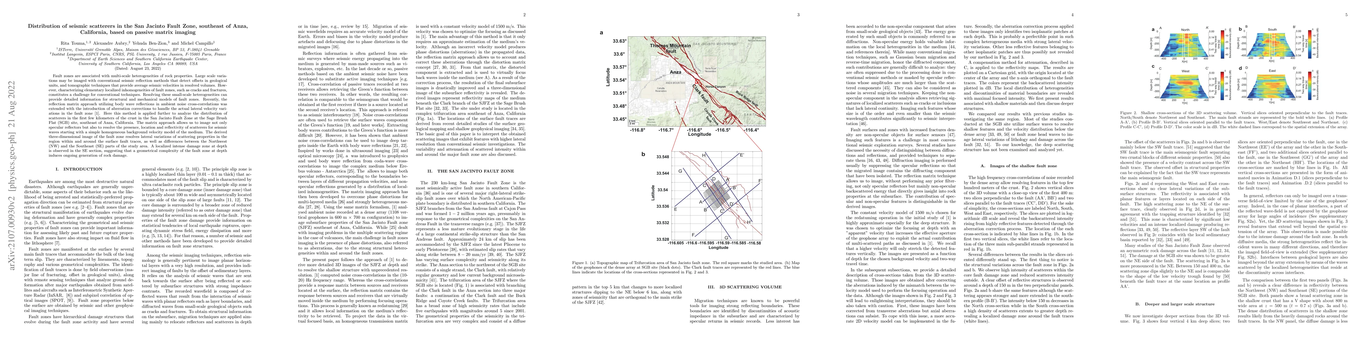 Thumbnail for Distribution of seismic scatterers in the San Jacinto Fault Zone,
  southeast of Anza, California, based on passive matrix imaging