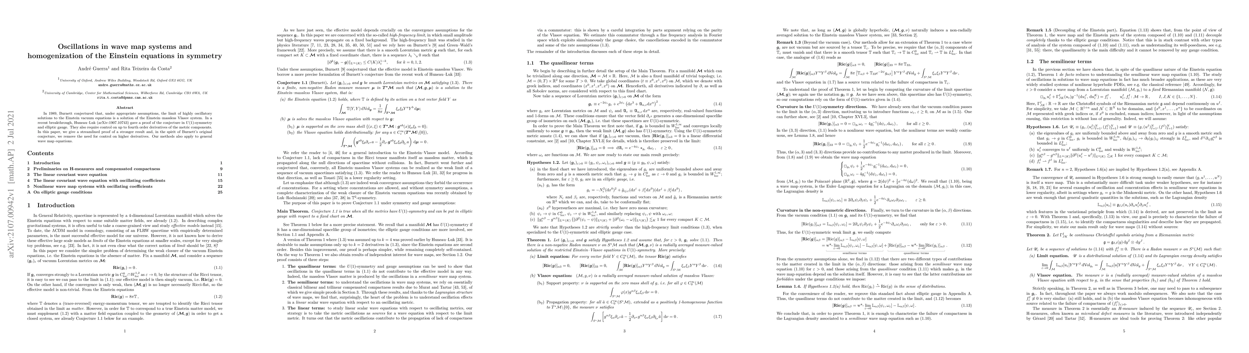 Thumbnail for Oscillations in wave map systems and homogenization of the Einstein
  equations in symmetry