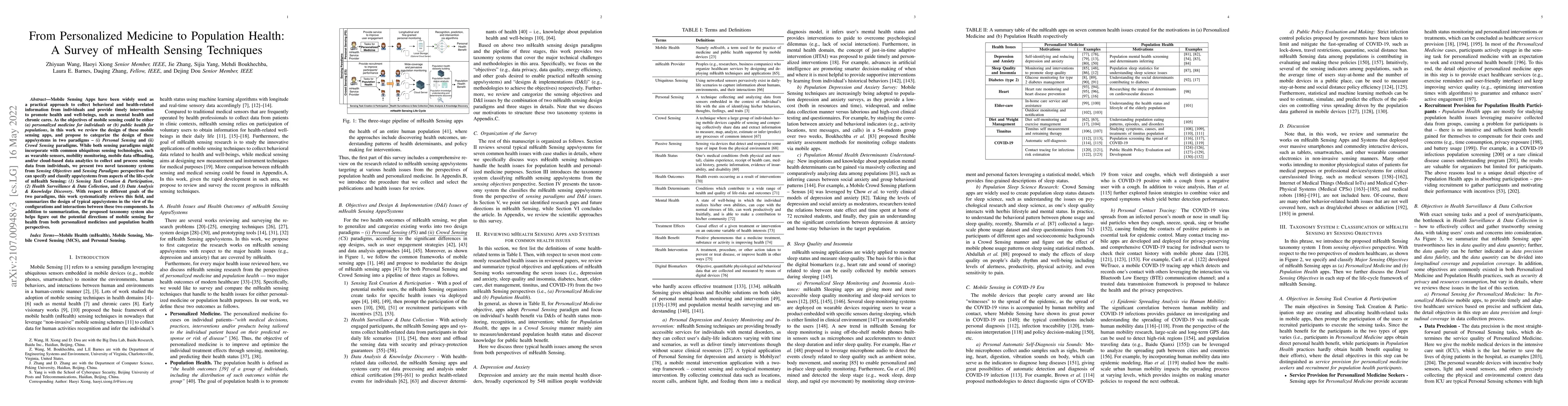 Thumbnail for From Personalized Medicine to Population Health: A Survey of mHealth
  Sensing Techniques