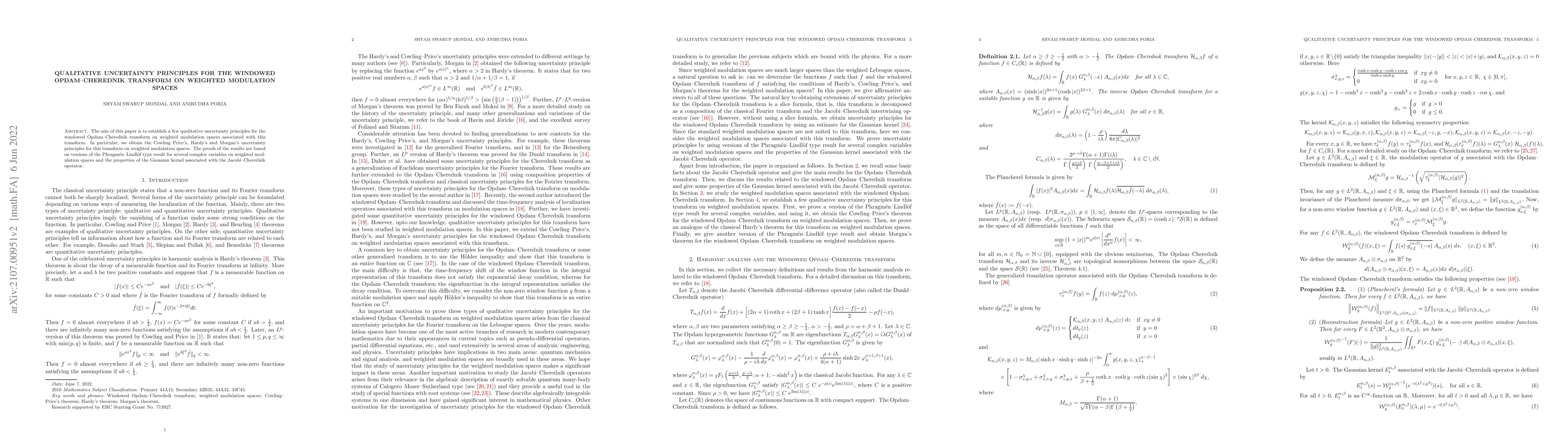 Thumbnail for Qualitative uncertainty principles for the windowed Opdam--Cherednik
  transform on weighted modulation spaces