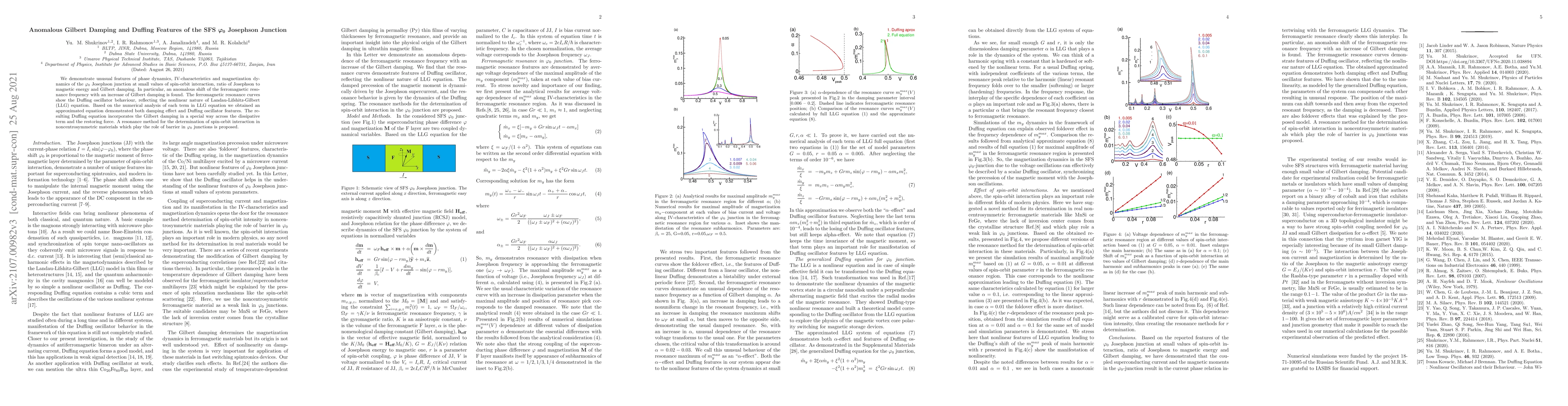 Thumbnail for Anomalous Gilbert Damping and Duffing Features of the SFS {\boldmath
  $\varphi_0$} Josephson Junction