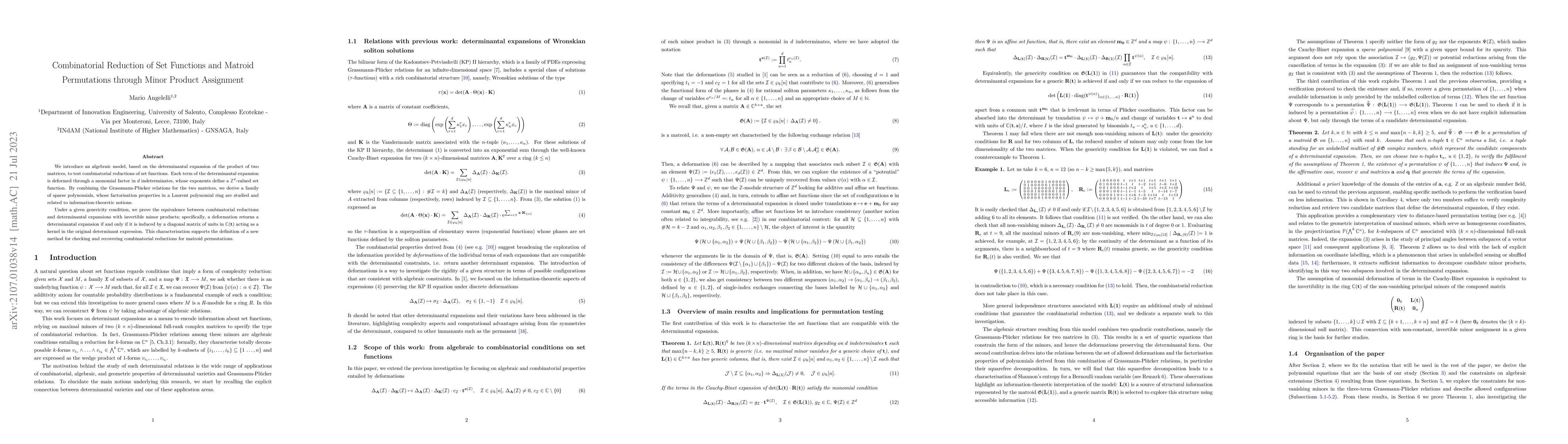 Thumbnail for Combinatorial Reduction of Set Functions and Matroid Permutations
  through Minor Product Assignment