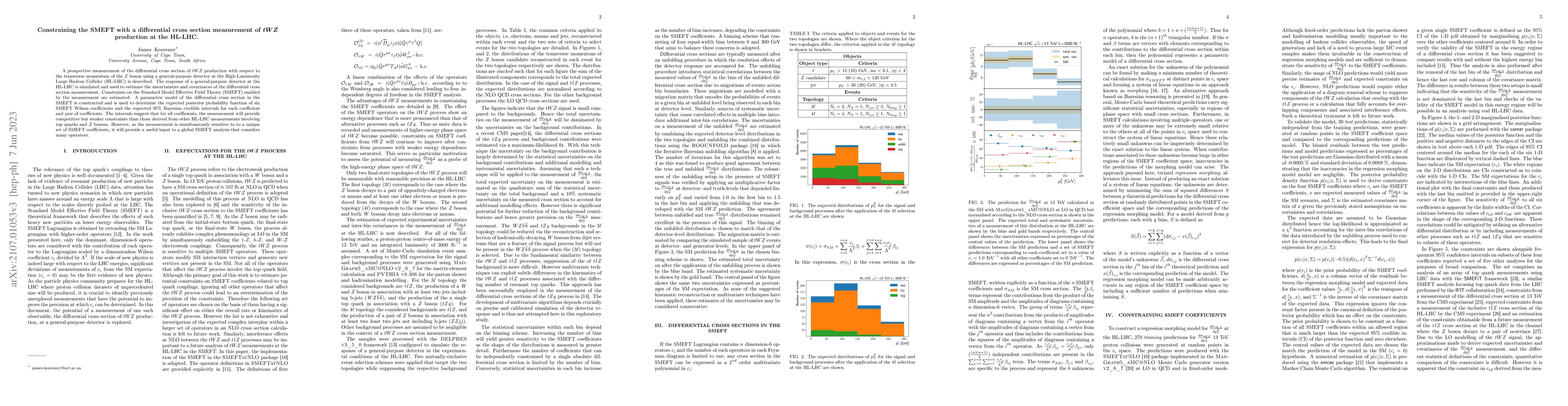 Thumbnail for Constraining the SMEFT with a differential cross section measurement of
  $tWZ$ production at the HL-LHC