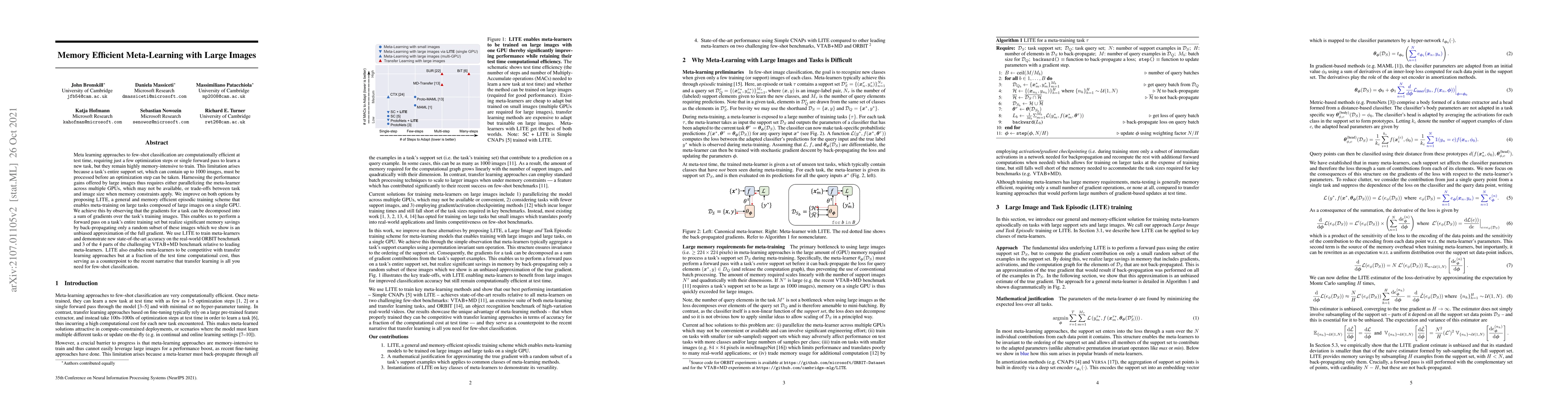 Thumbnail for Memory Efficient Meta-Learning with Large Images