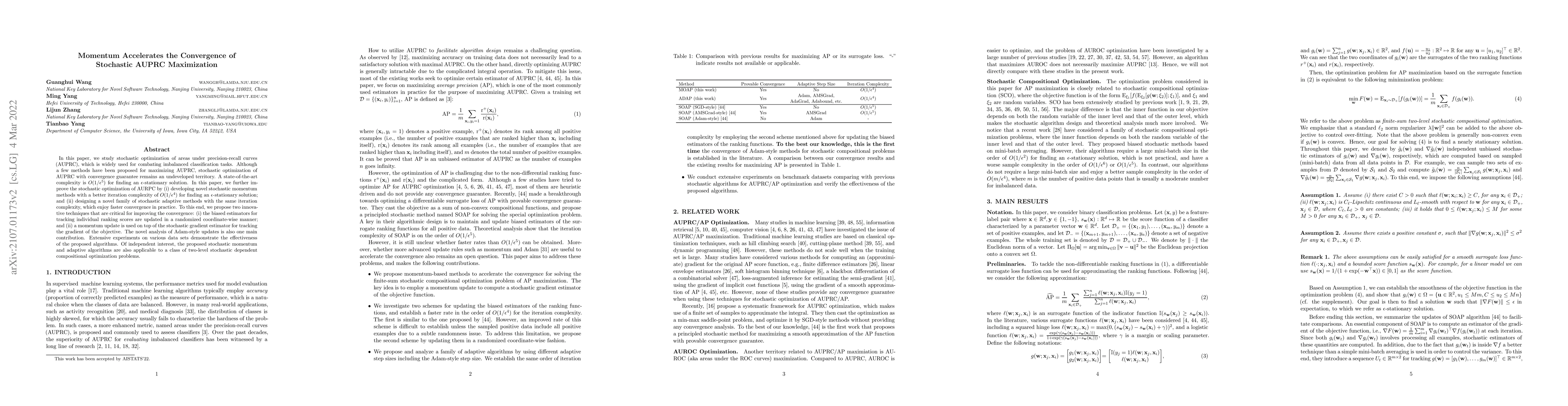 Thumbnail for Momentum Accelerates the Convergence of Stochastic AUPRC Maximization