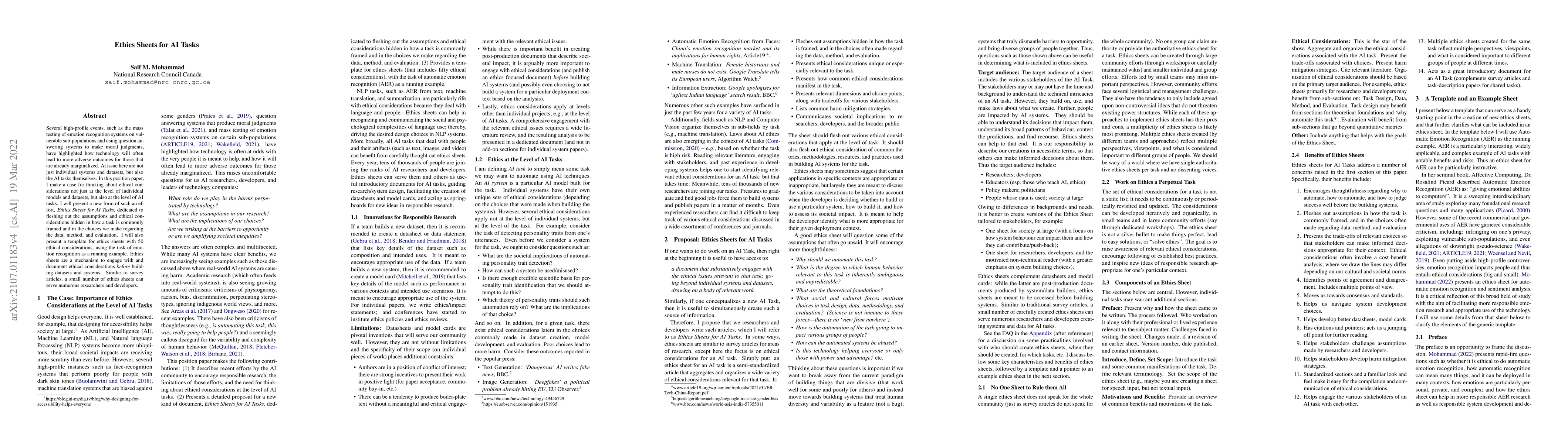 Thumbnail for Ethics Sheets for AI Tasks