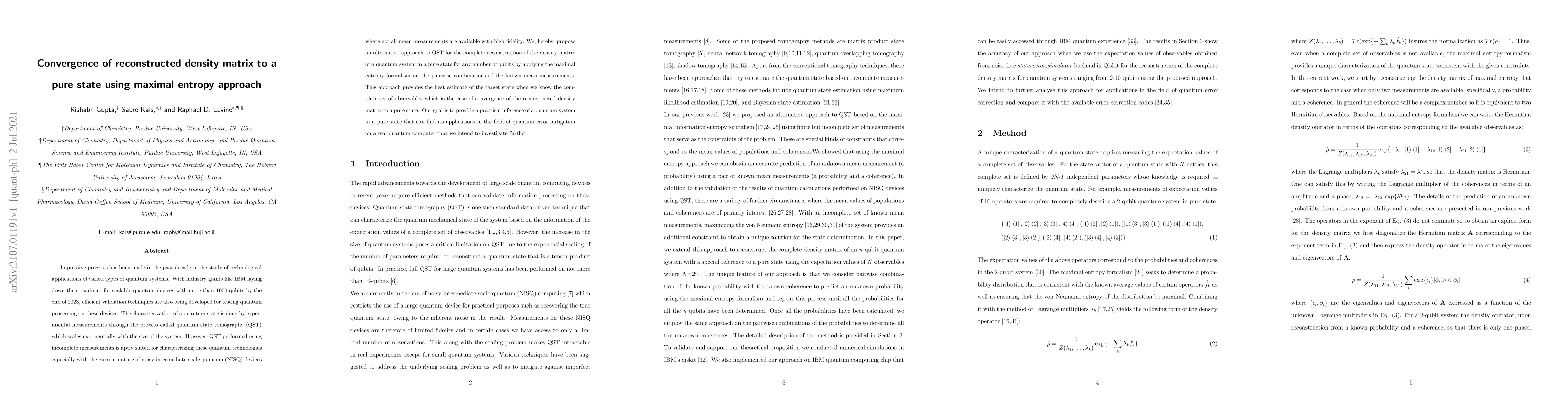 Thumbnail for Convergence of reconstructed density matrix to a pure state using
  maximal entropy approach