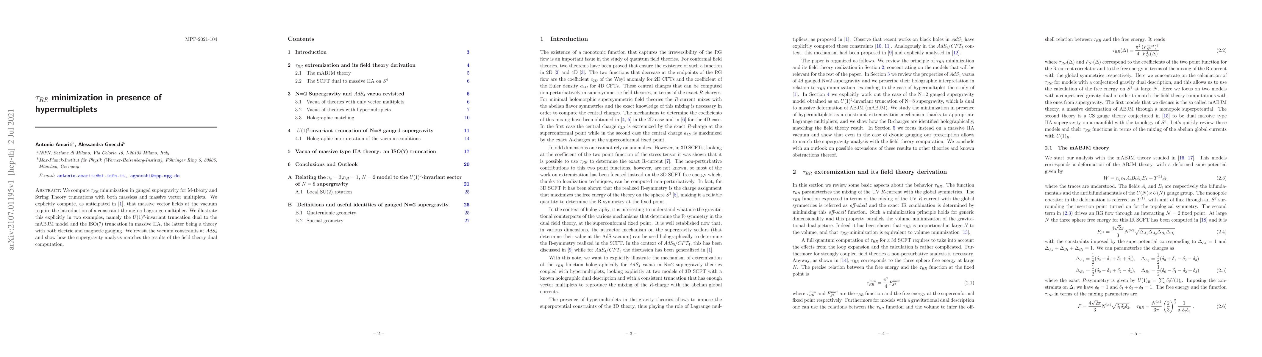 Thumbnail for $\tau_{RR}$ minimization in presence of hypermultiplets