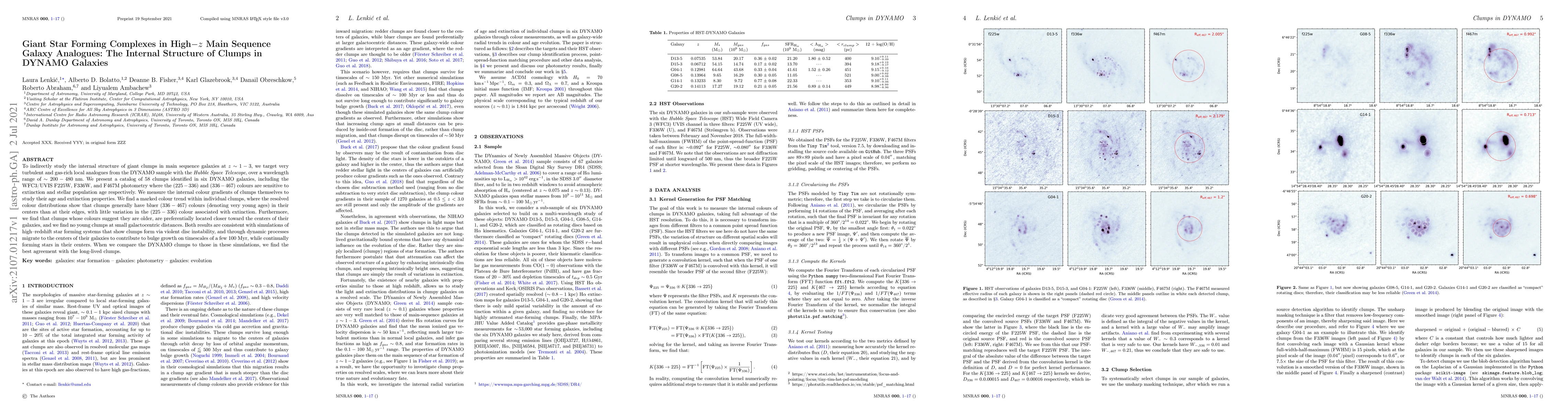 Thumbnail for Giant Star Forming Complexes in High-z Main Sequence Galaxy Analogues:
  The Internal Structure of Clumps in DYNAMO Galaxies