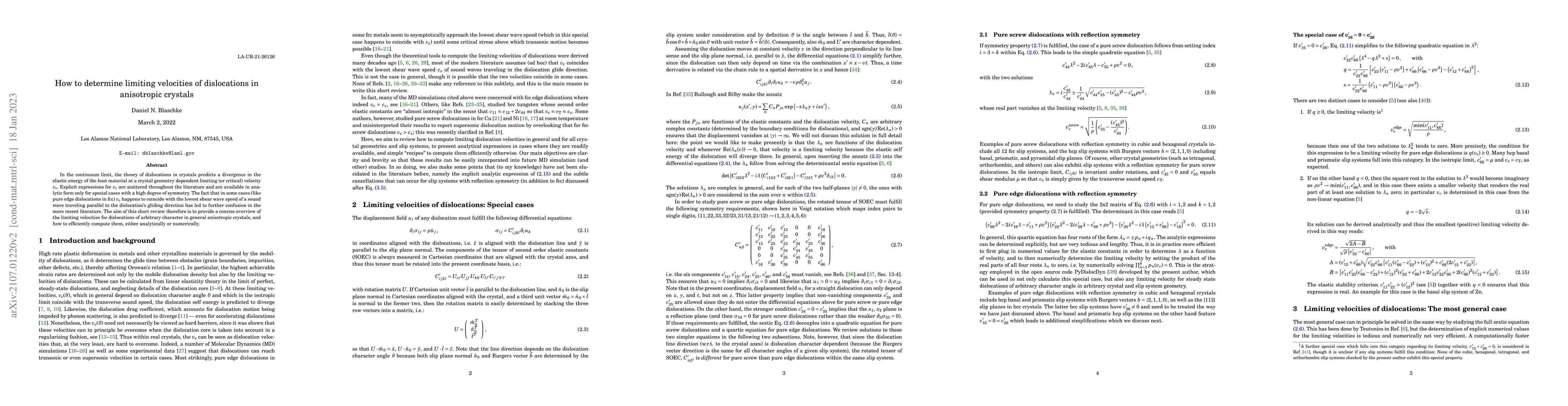 Thumbnail for How to determine limiting velocities of dislocations in anisotropic
  crystals