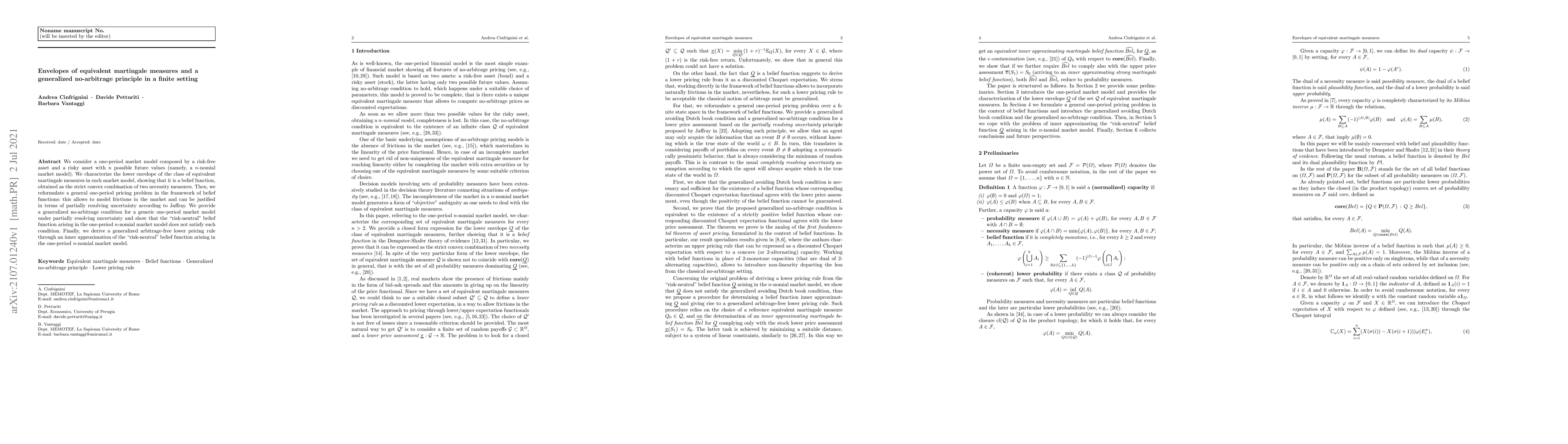 Thumbnail for Envelopes of equivalent martingale measures and a generalized
  no-arbitrage principle in a finite setting