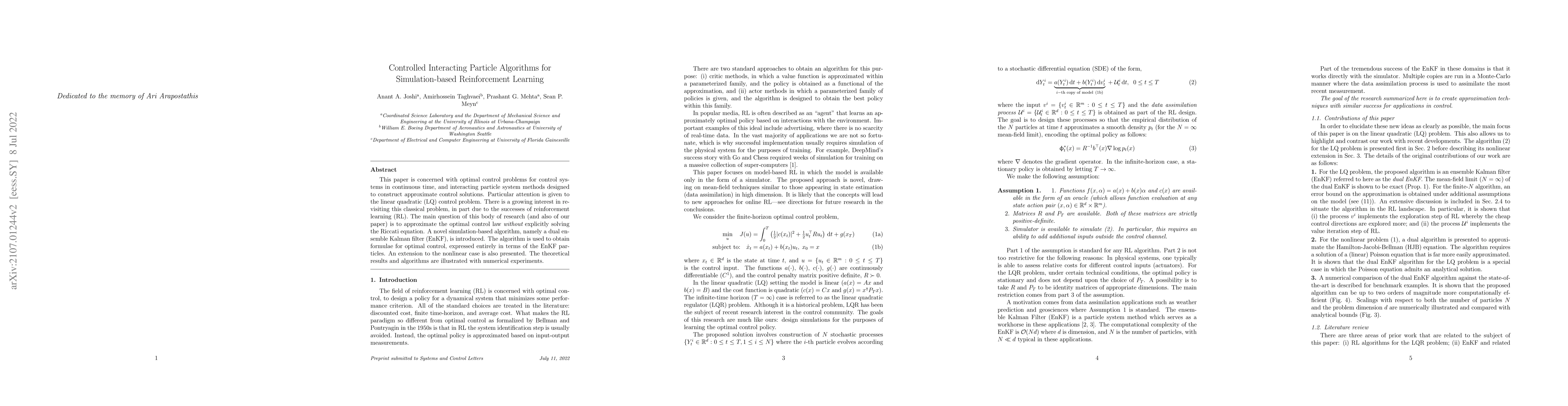 Thumbnail for Controlled Interacting Particle Algorithms for Simulation-based
  Reinforcement Learning