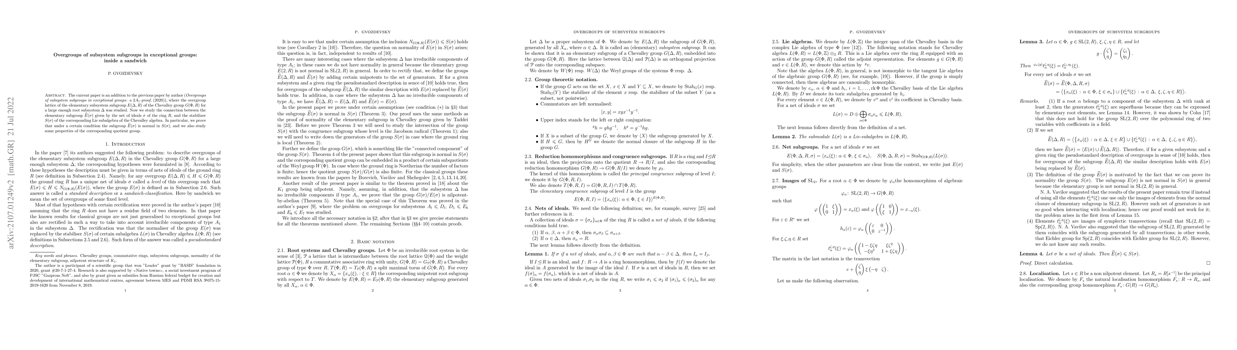 Thumbnail for Overgroups of subsystem subgroups in exceptional groups: inside a
  sandwich