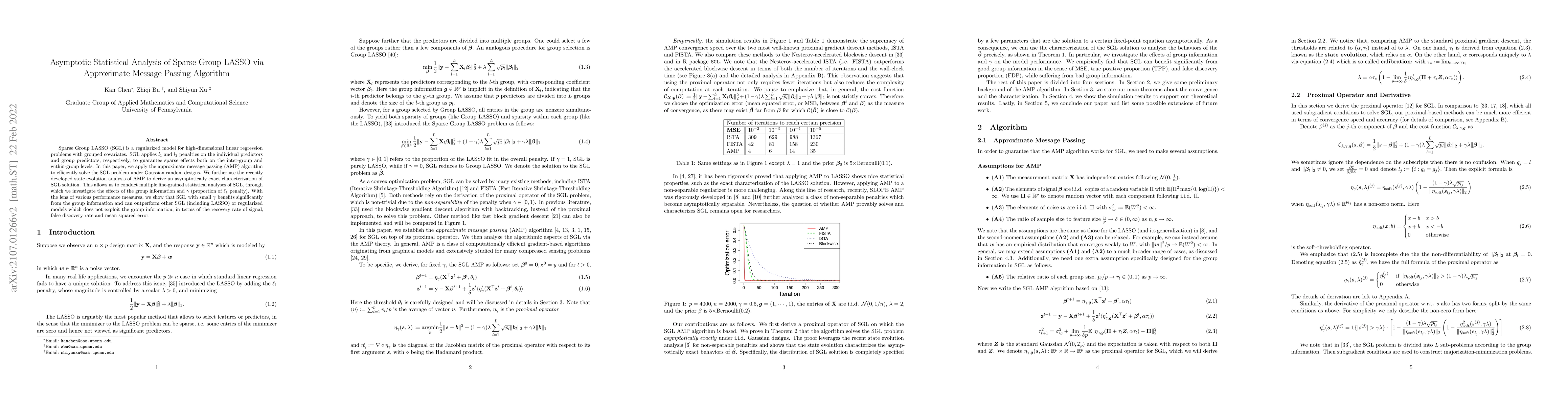 Thumbnail for Asymptotic Statistical Analysis of Sparse Group LASSO via Approximate
  Message Passing Algorithm