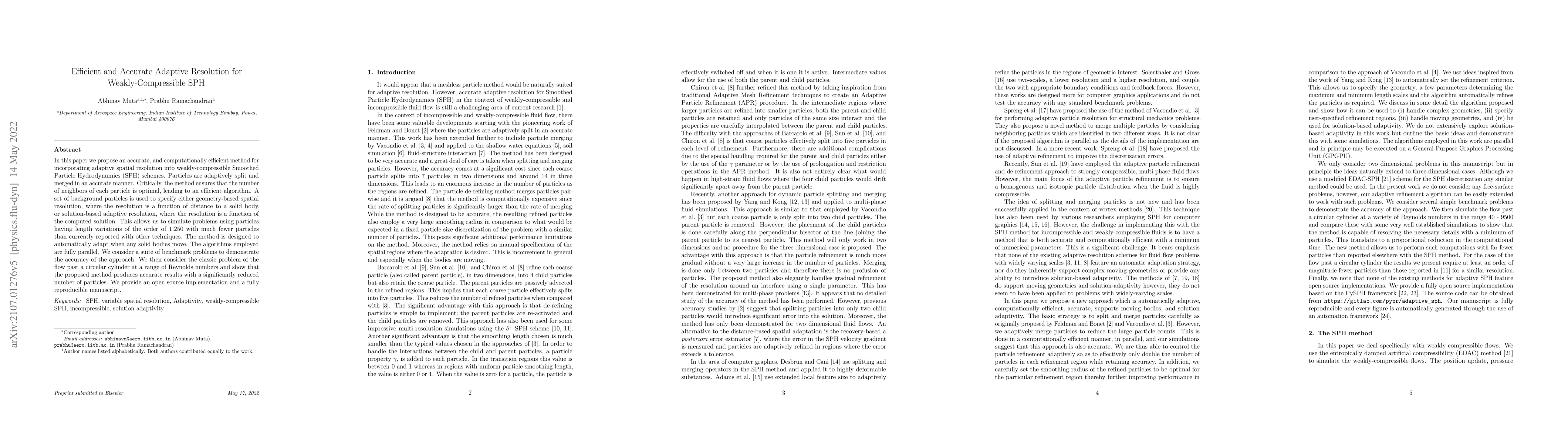 Thumbnail for Efficient and Accurate Adaptive Resolution for Weakly-Compressible SPH