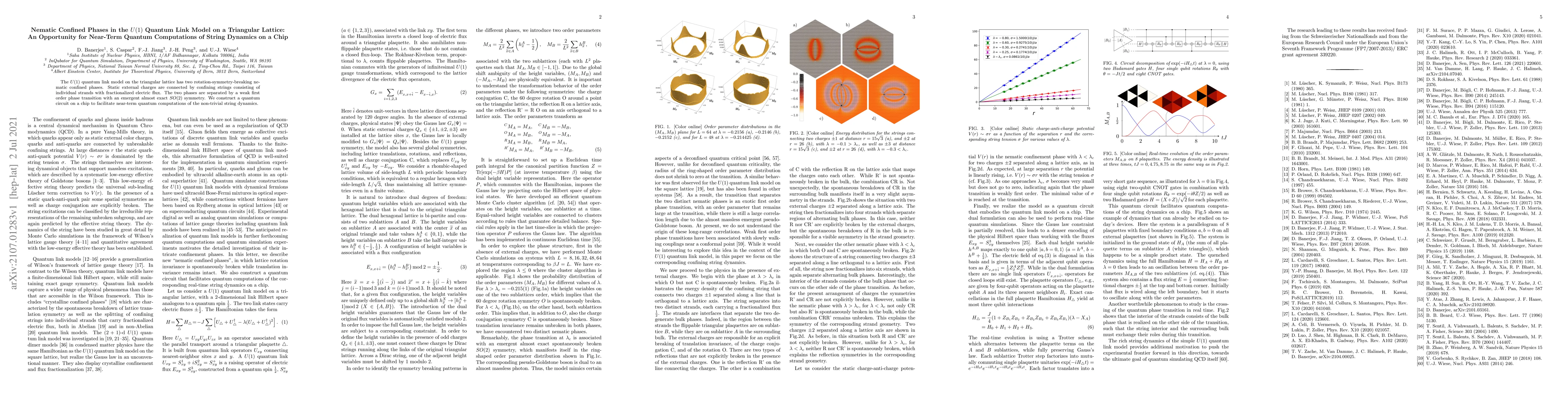 Thumbnail for Nematic Confined Phases in the $U(1)$ Quantum Link Model on a Triangular
  Lattice: An Opportunity for Near-Term Quantum Computations of String Dynamics
  on a Chip