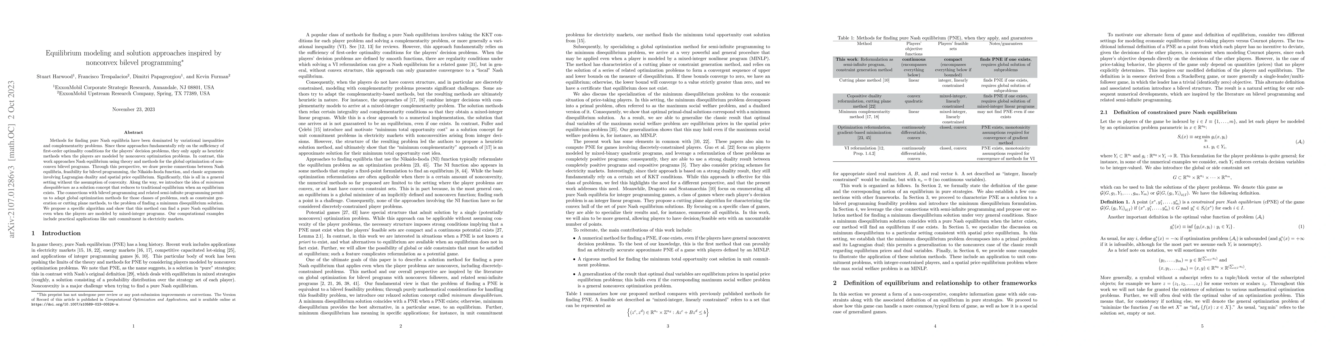 Thumbnail for Equilibrium modeling and solution approaches inspired by nonconvex
  bilevel programming