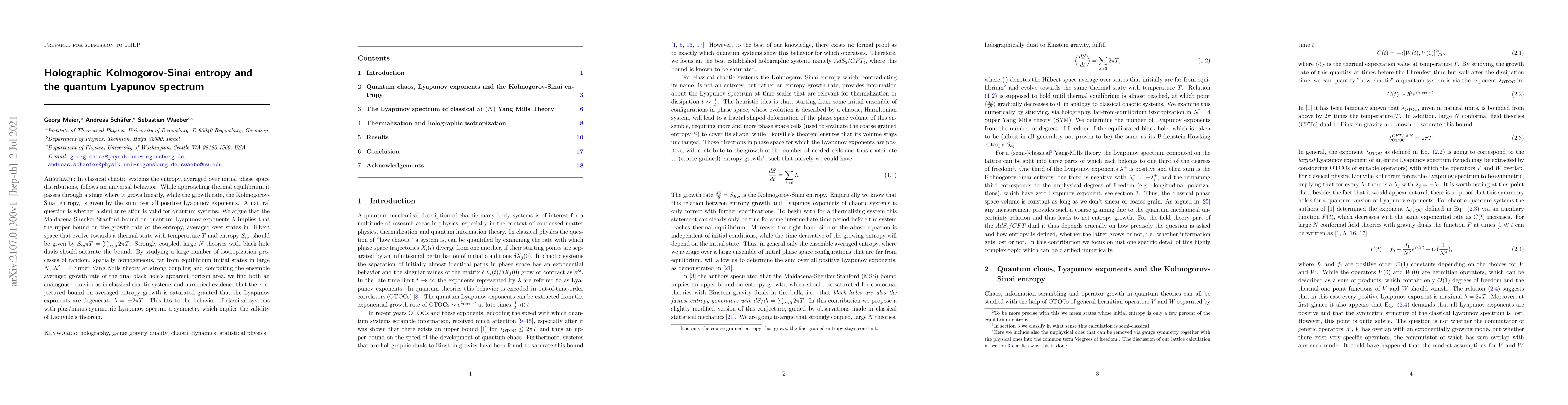 Thumbnail for Holographic Kolmogorov-Sinai entropy and the quantum Lyapunov spectrum