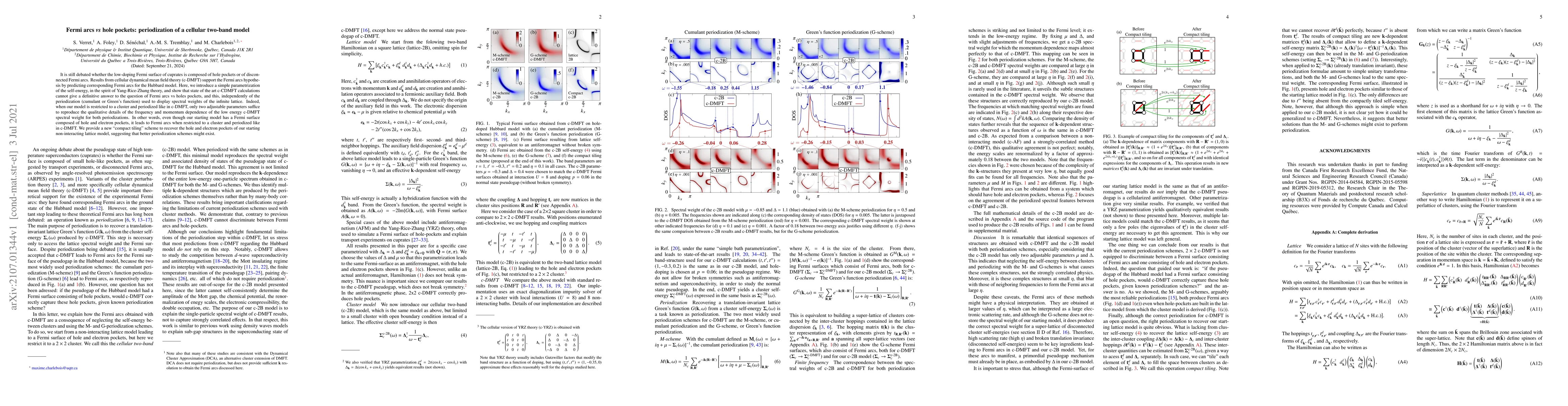 Thumbnail for Fermi arcs vs hole pockets: periodization of a cellular two-band model