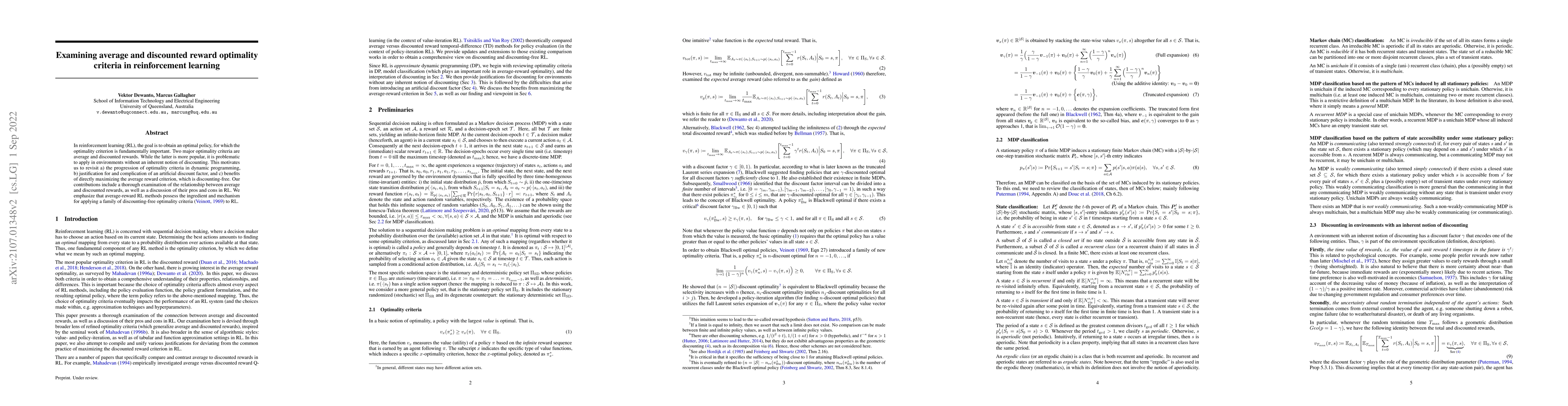 Thumbnail for Examining average and discounted reward optimality criteria in
  reinforcement learning