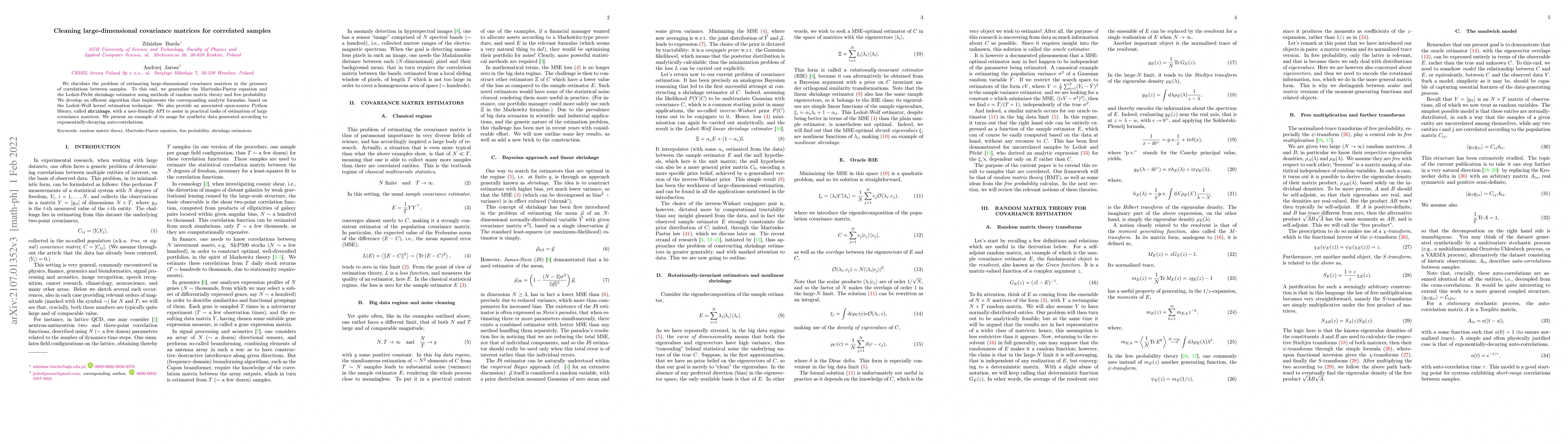 Thumbnail for Cleaning large-dimensional covariance matrices for correlated samples