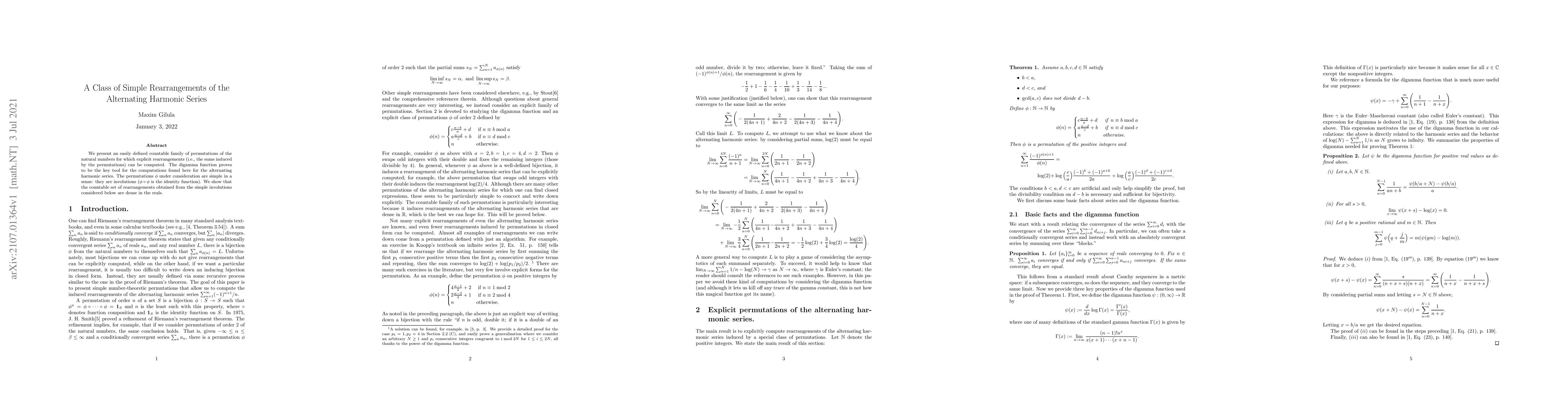 Thumbnail for A Class of Simple Rearrangements of the Alternating Harmonic Series