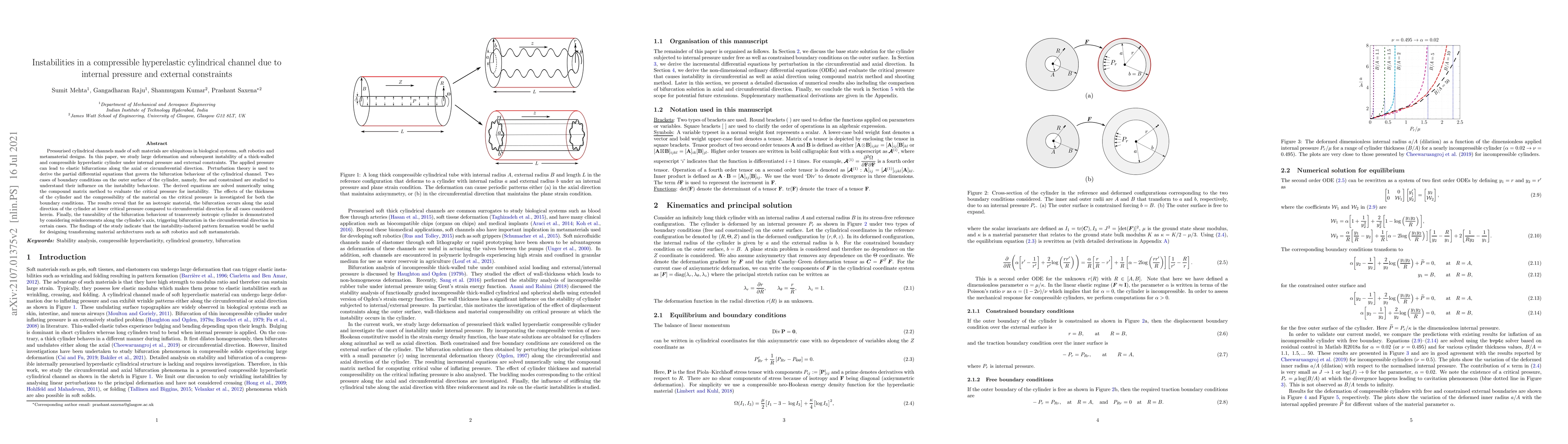 Thumbnail for Instabilities in a compressible hyperelastic cylindrical channel due to
  internal pressure and external constraints