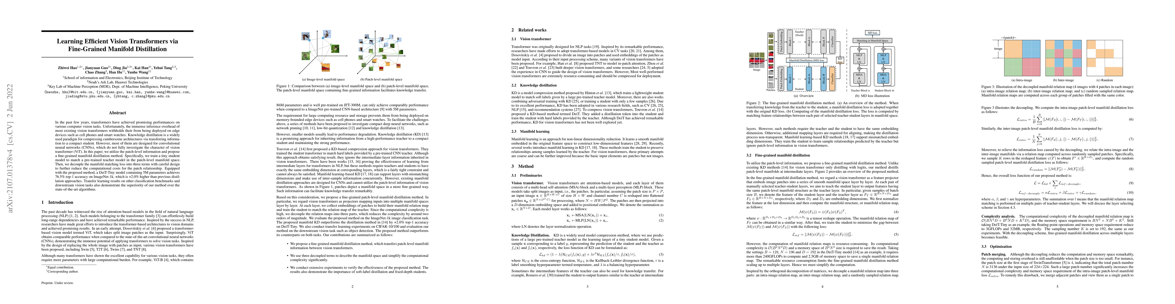 Thumbnail for Learning Efficient Vision Transformers via Fine-Grained Manifold
  Distillation