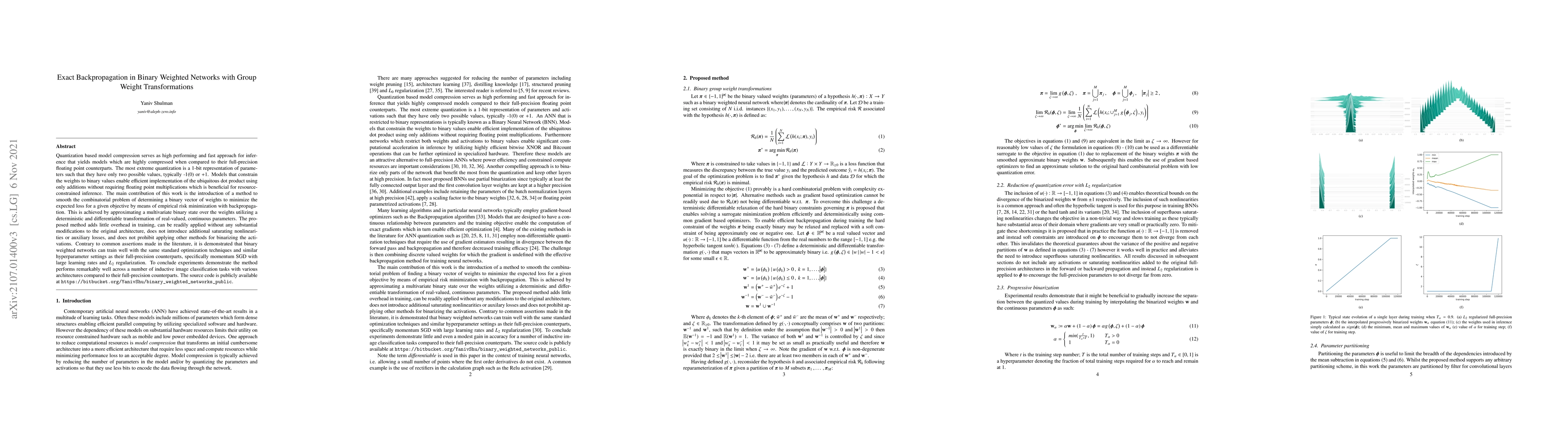 Thumbnail for Exact Backpropagation in Binary Weighted Networks with Group Weight
  Transformations