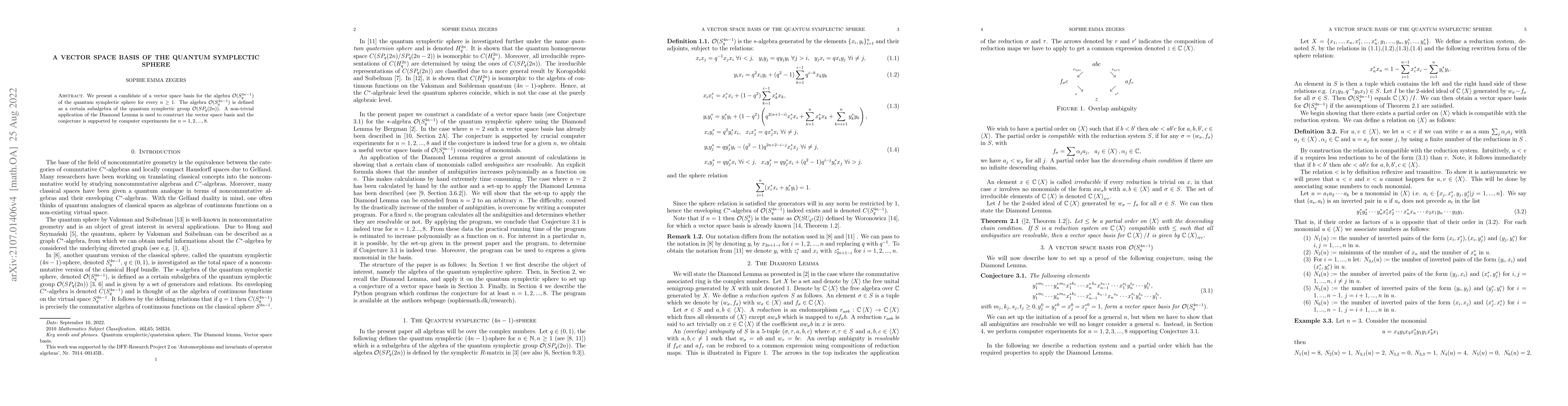 Thumbnail for A vector space basis of the quantum symplectic sphere