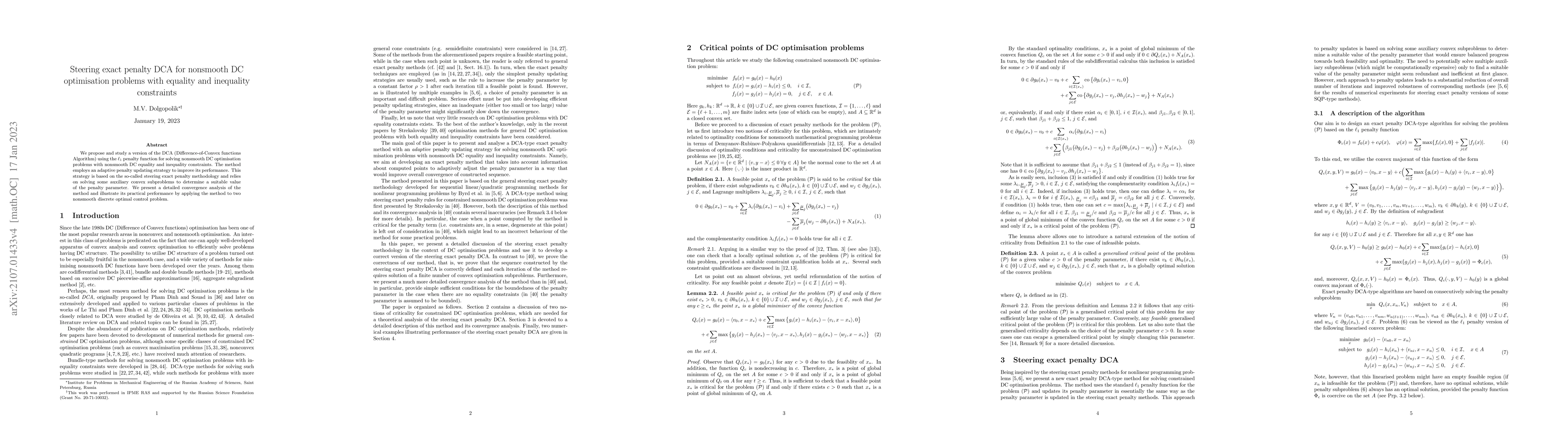 Thumbnail for Steering exact penalty DCA for nonsmooth DC optimization problems with
  equality and inequality constraints