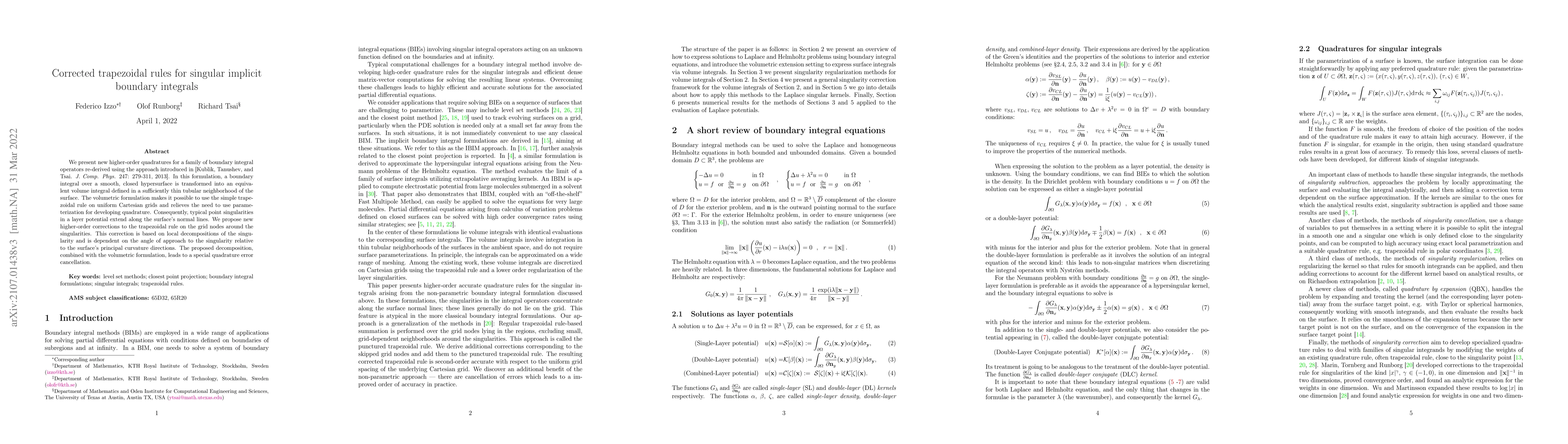 Thumbnail for Corrected trapezoidal rules for singular implicit boundary integrals