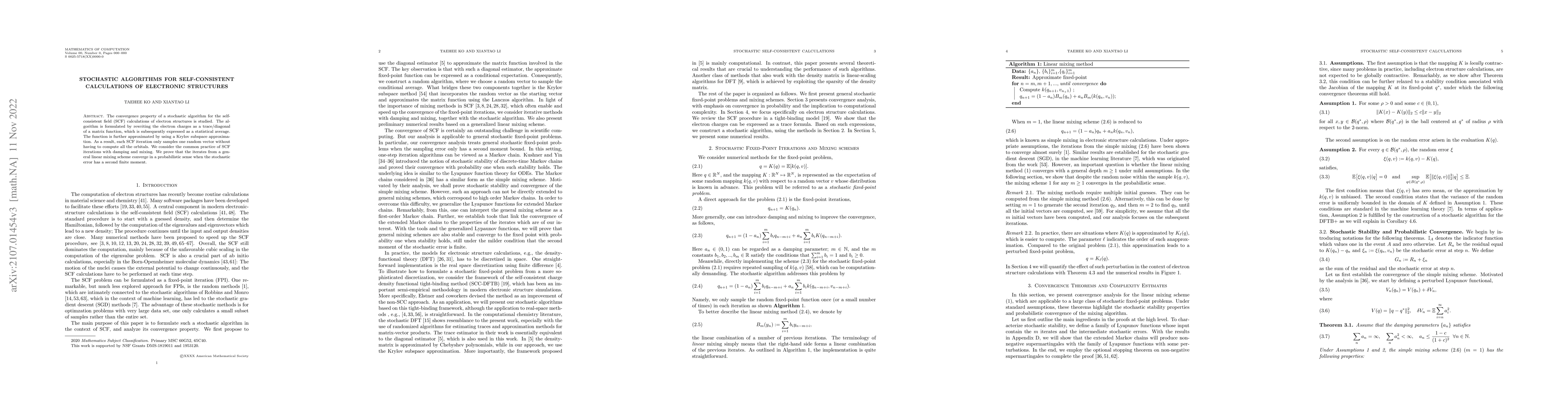 Thumbnail for Stochastic Algorithms for Self-consistent Calculations of Electronic
  Structures