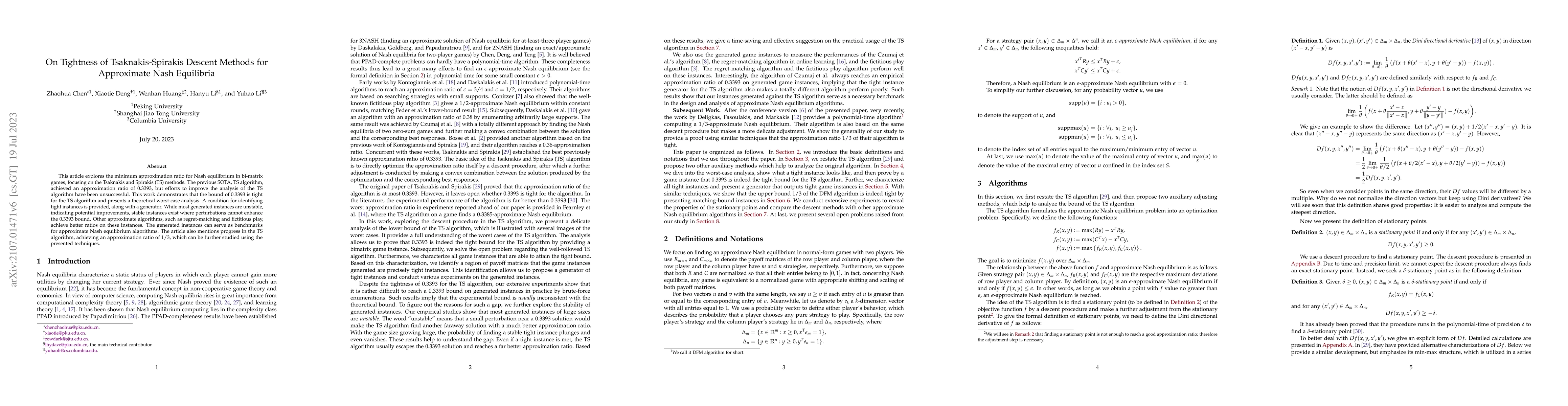 Thumbnail for On Tightness of Tsaknakis-Spirakis Descent Methods for Approximate Nash
  Equilibria