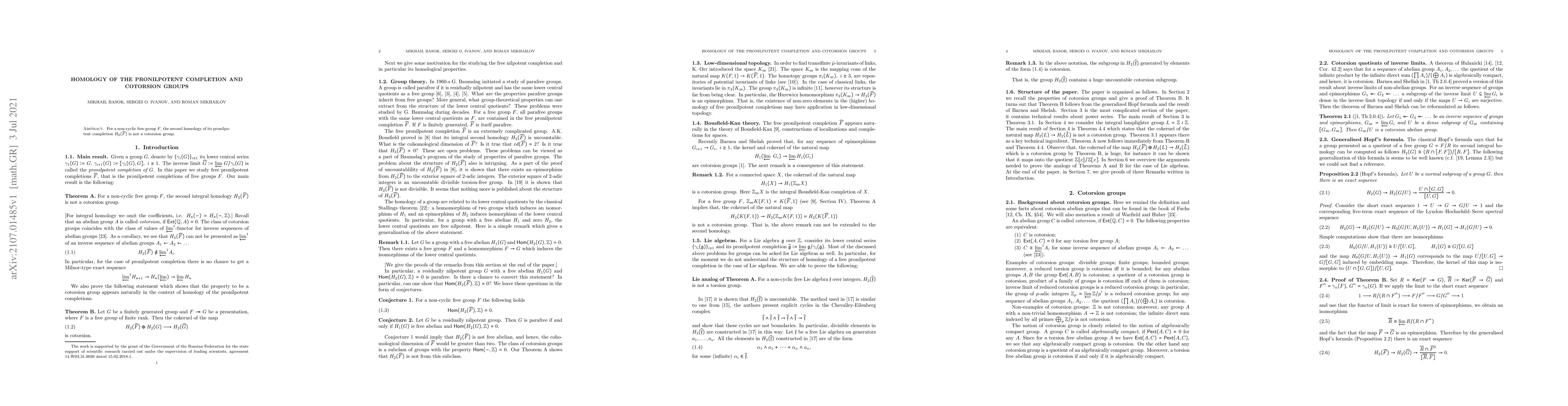 Thumbnail for Homology of the pronilpotent completion and cotorsion groups
