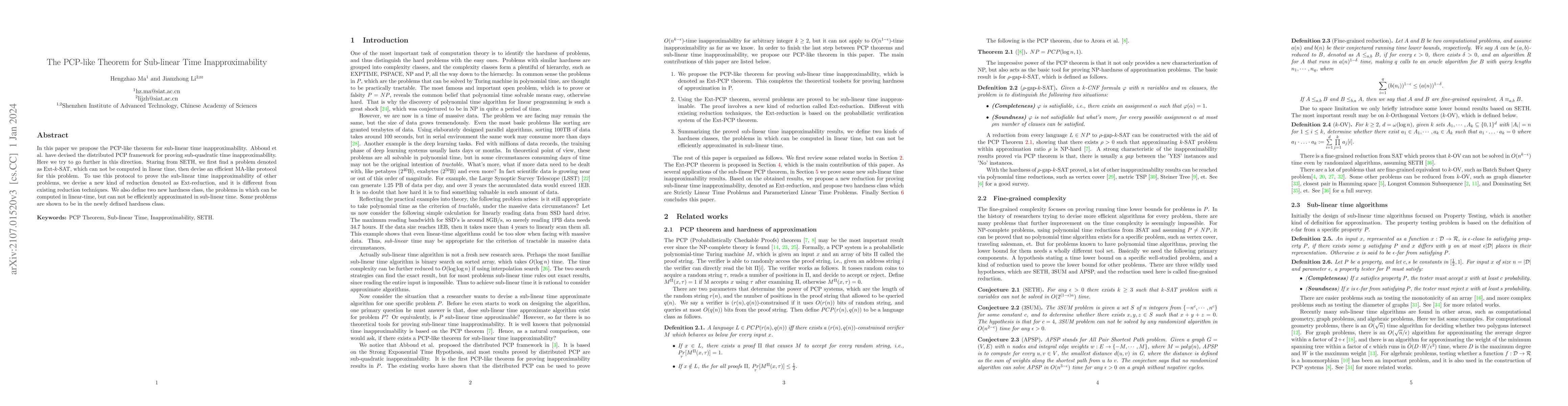 Thumbnail for The PCP-like Theorem for Sub-linear Time Inapproximability