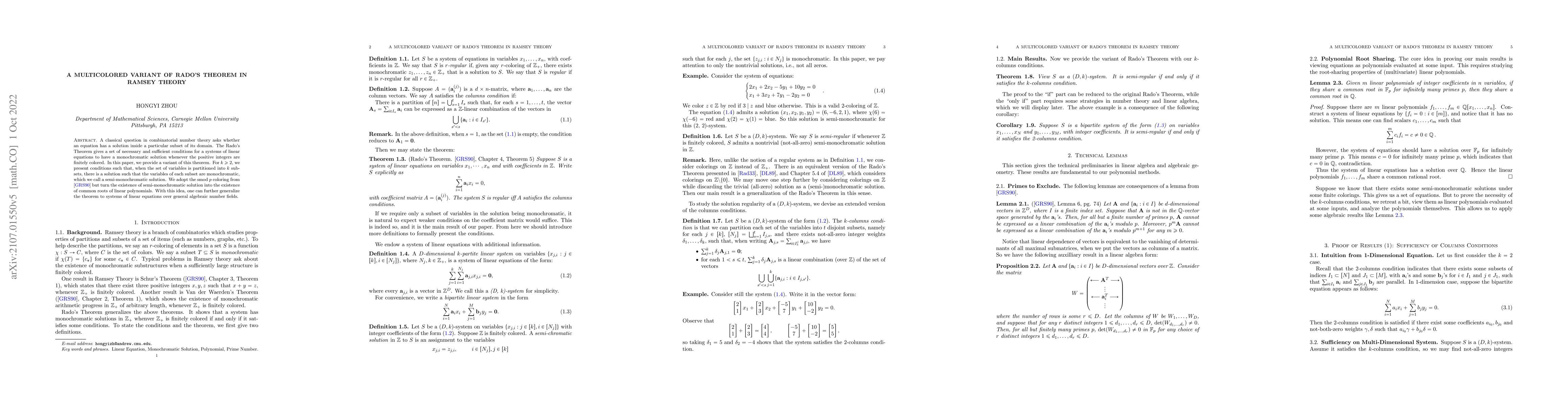 Thumbnail for Solution Regularity of k-partite Linear Systems -- A Variant of Rado's
  Theorem