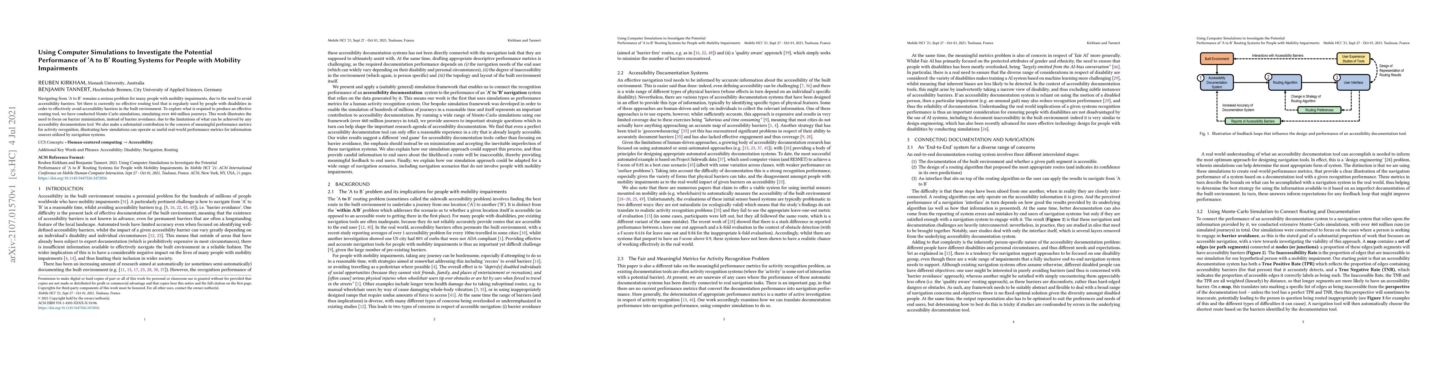 Thumbnail for Using Computer Simulations to Investigate the Potential Performance of
  'A to B' Routing Systems for People with Mobility Impairments