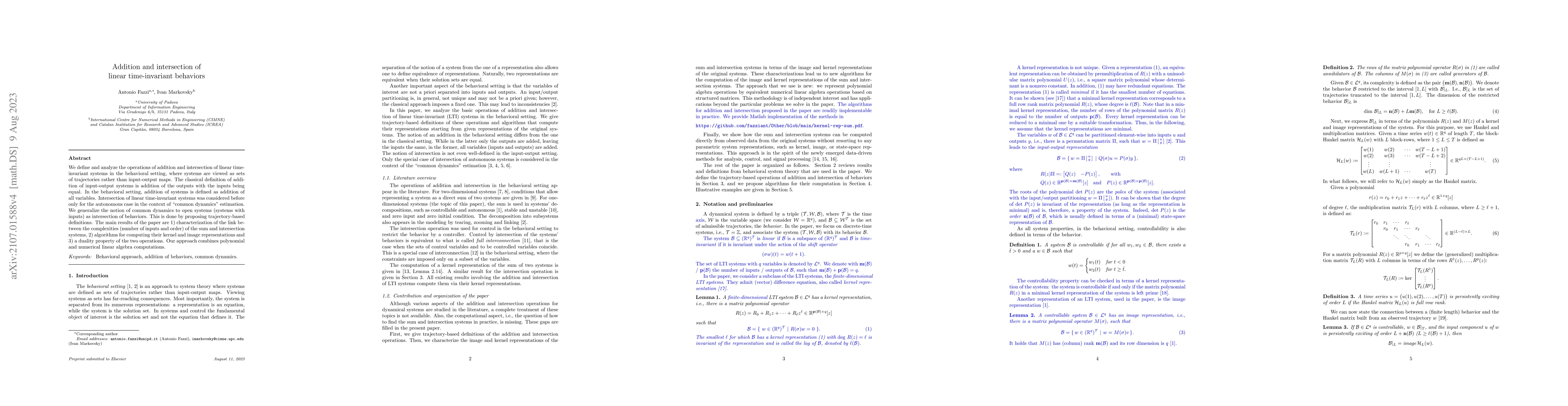 Thumbnail for Addition and intersection of linear time-invariant behaviors