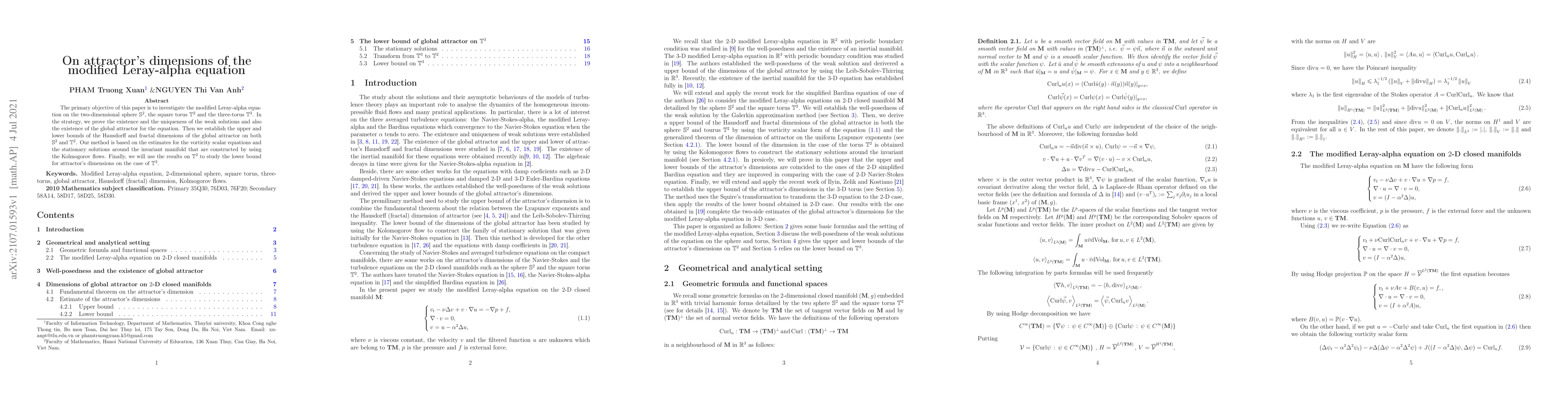 Thumbnail for On attractor's dimensions of the modified Leray-alpha equation